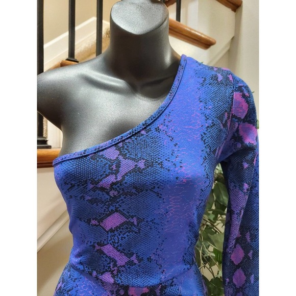 Missguided Womens Blue Snack Print One Shoulder Long Sleeve Knee Length Dress 6 - Picture 10 of 11